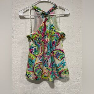 Lilly Pulitzer Pink Green Riviera 100% Silk Tank Top Size XXS